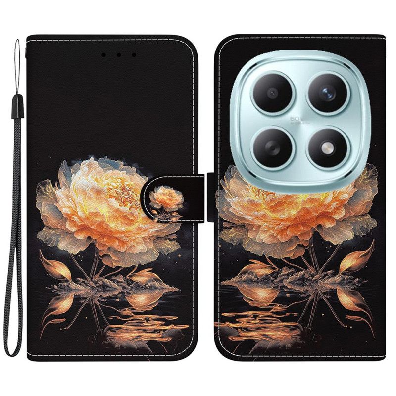 Kožený Kryt Xiaomi Redmi Note 15 5g Zlatá Pivoňka