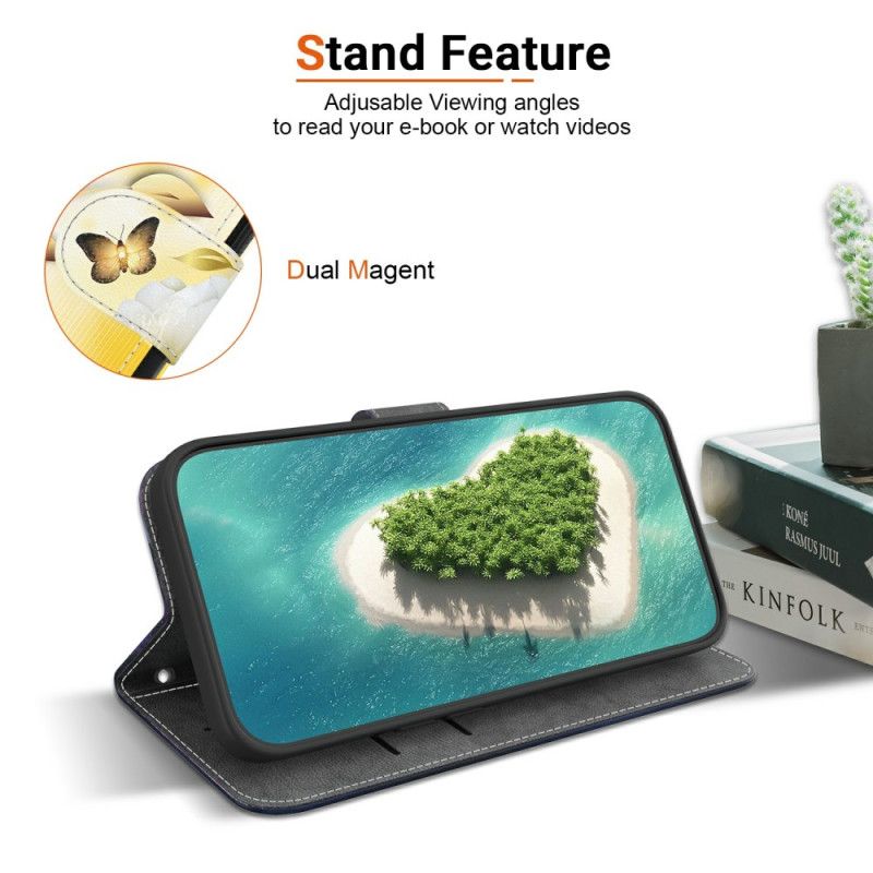 Kožený Kryt Xiaomi Redmi Note 15 5g Zlatí Motýli A Bílé Květy