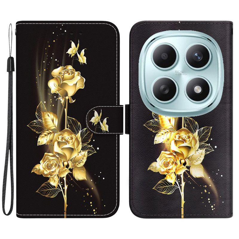 Kožený Kryt Xiaomi Redmi Note 15 5g Zlatí Motýli A Růžová