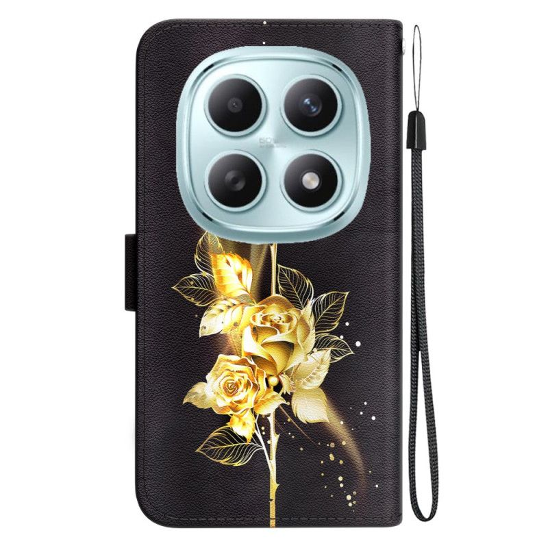 Kožený Kryt Xiaomi Redmi Note 15 5g Zlatí Motýli A Růžová