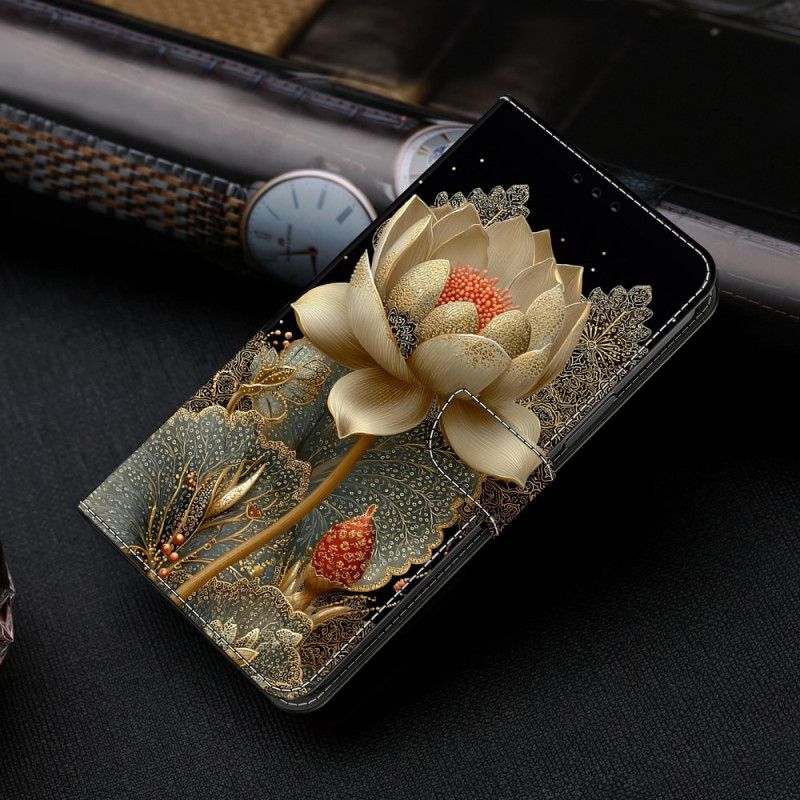 Kožený Kryt Xiaomi Redmi Note 15 5g Zlatý Lotos