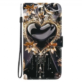 Kožený Kryt Xiaomi Redmi Note 15 5g Černo-zlaté Srdce