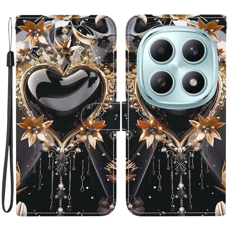 Kožený Kryt Xiaomi Redmi Note 15 5g Černo-zlaté Srdce