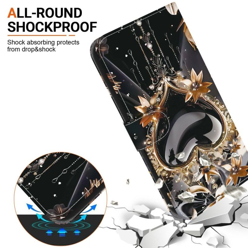 Kožený Kryt Xiaomi Redmi Note 15 5g Černo-zlaté Srdce