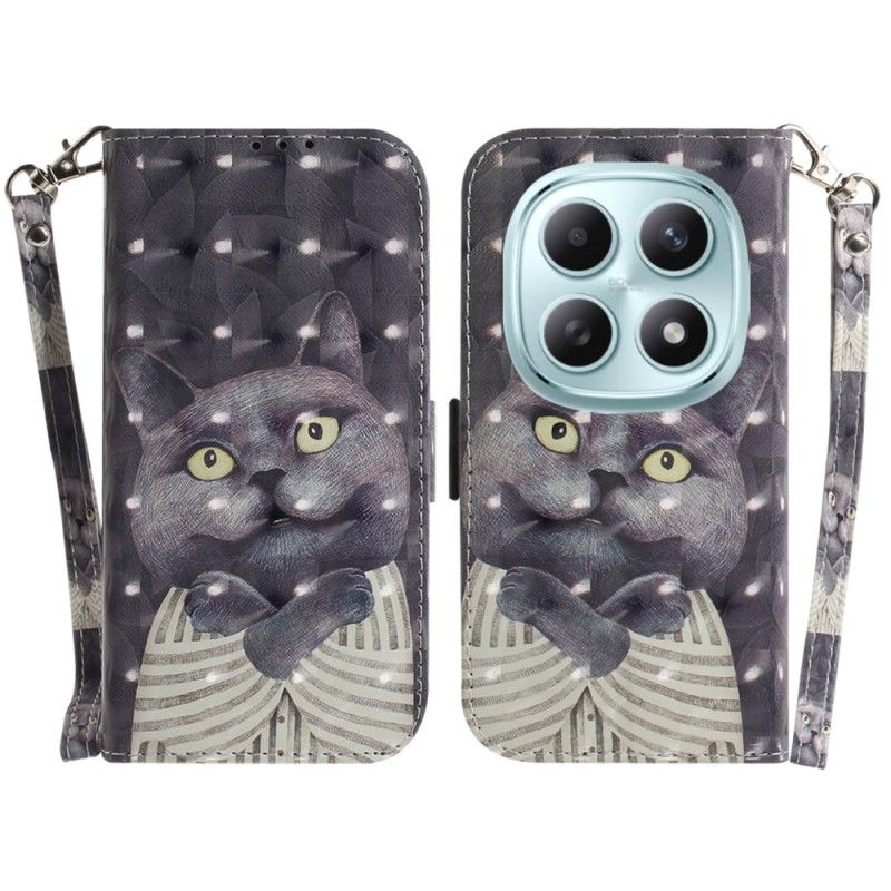 Peněženková Pouzdra Xiaomi Redmi Note 15 5g Kryty Na Mobil Šedá Kočka Se Šňůrkou