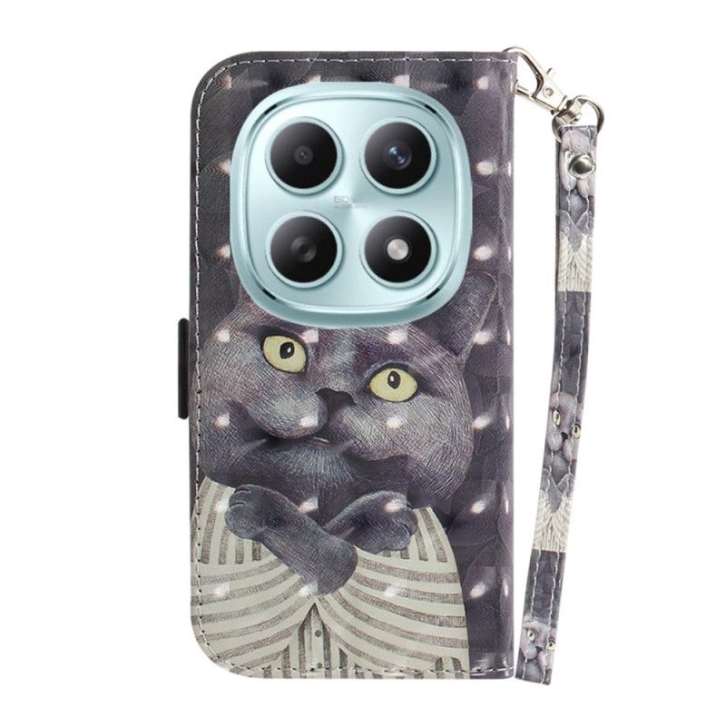 Peněženková Pouzdra Xiaomi Redmi Note 15 5g Kryty Na Mobil Šedá Kočka Se Šňůrkou