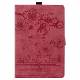 Kožený Kryt iPad (2025) Třešňový Květ A Kočky