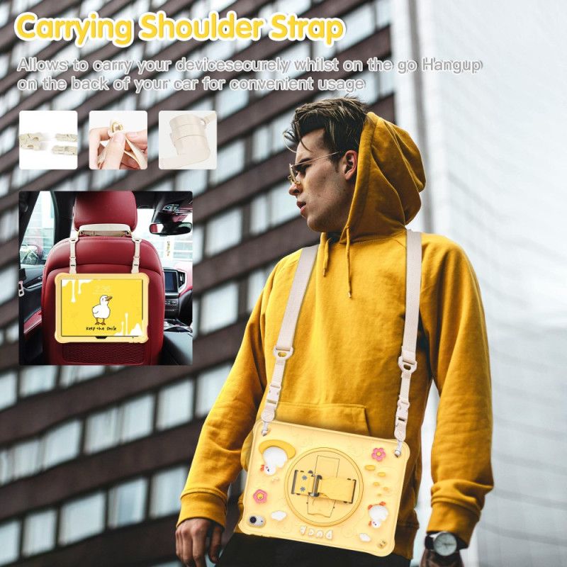 Kryt iPad (2025) Dětský Stojan S Kachnou A Ramenní Popruh