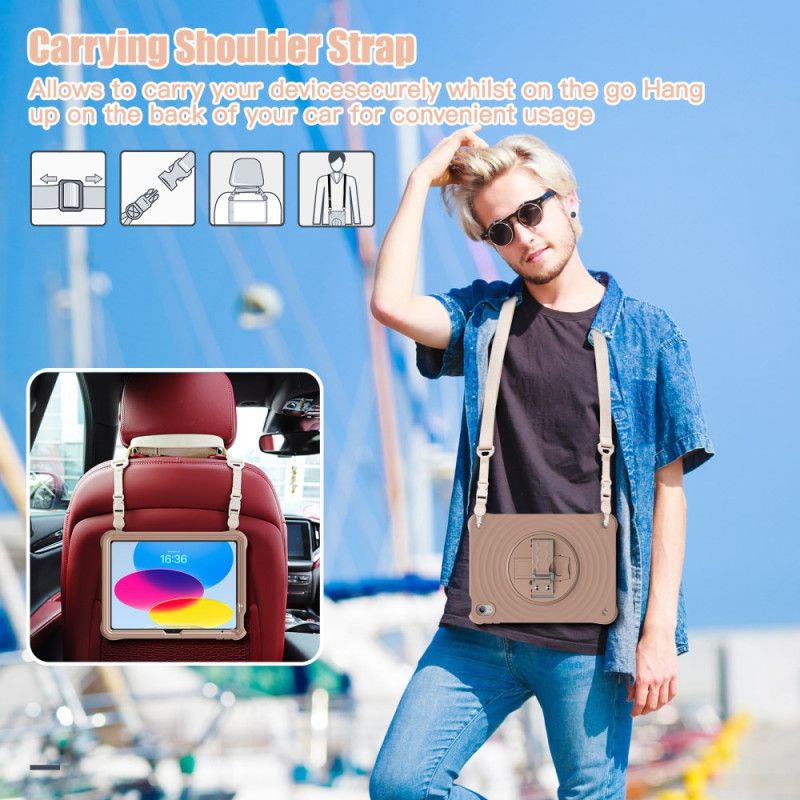 Kryt iPad (2025) Kryty Na Mobil Otočný Stojan A Ramenní Popruh O 360 Stupňů