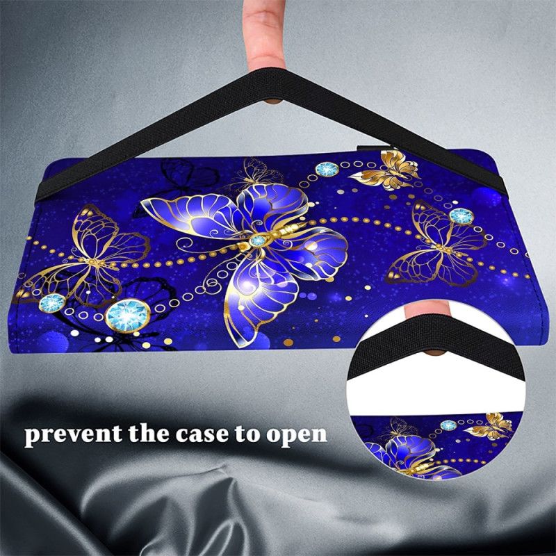 Pouzdro iPad (2025) Modrí A Zlatí Motýli