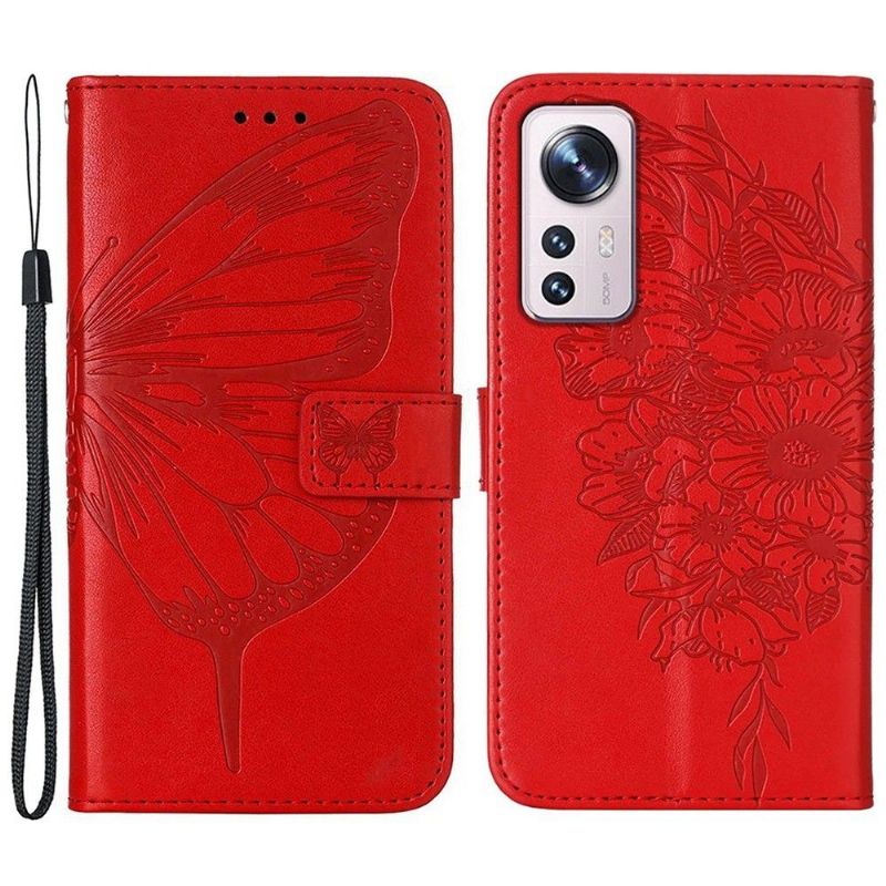 Flipové Pouzdro Na Xiaomi 12 Pro Držák Karet S Motýlím Květem