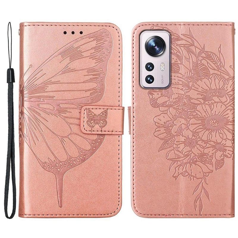 Flipové Pouzdro Na Xiaomi 12 Pro Držák Karet S Motýlím Květem