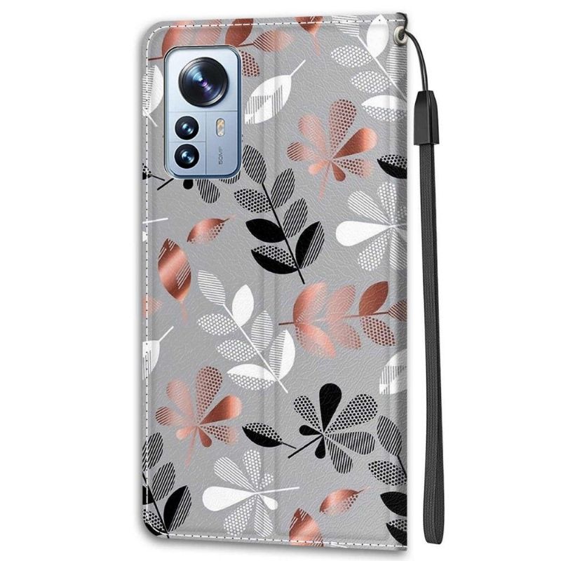 Flipové Pouzdro Na Xiaomi 12 Pro Ilustrace Divokých Listů