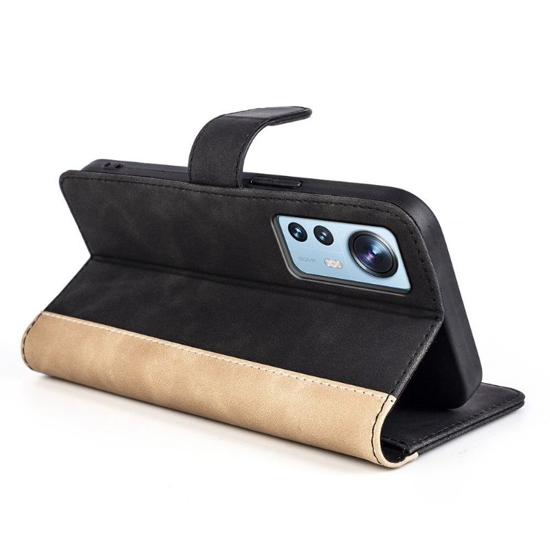 Flipové Pouzdro Na Xiaomi 12 Pro Kožené Pouzdro Bicolor Folio Stand
