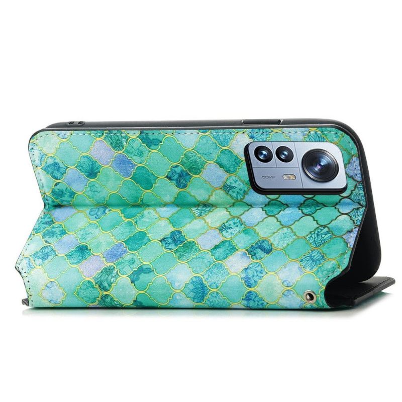 Flipové Pouzdro Na Xiaomi 12 Pro Kožené Pouzdro Překlápěcí Chlopeň Se Vzorem Arabesque