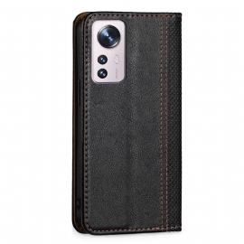 Flipové Pouzdro Na Xiaomi 12 Pro Kožené Pouzdro Převrácení Švů Folia