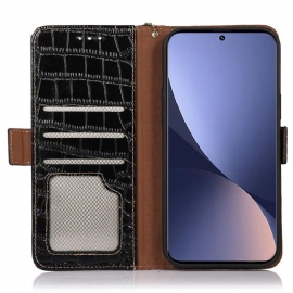 Flipové Pouzdro Na Xiaomi 12 Pro Originální Kůže Croco Look