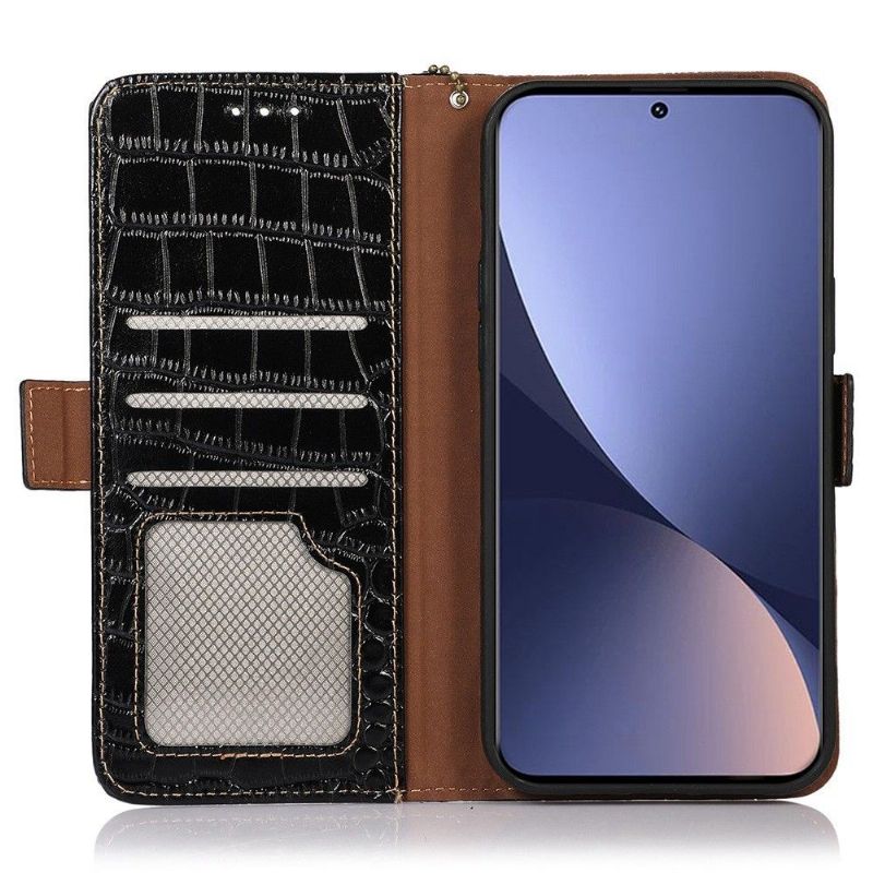 Flipové Pouzdro Na Xiaomi 12 Pro Originální Kůže Croco Look