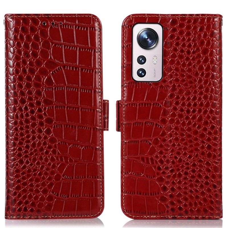 Flipové Pouzdro Na Xiaomi 12 Pro Originální Kůže Croco Look