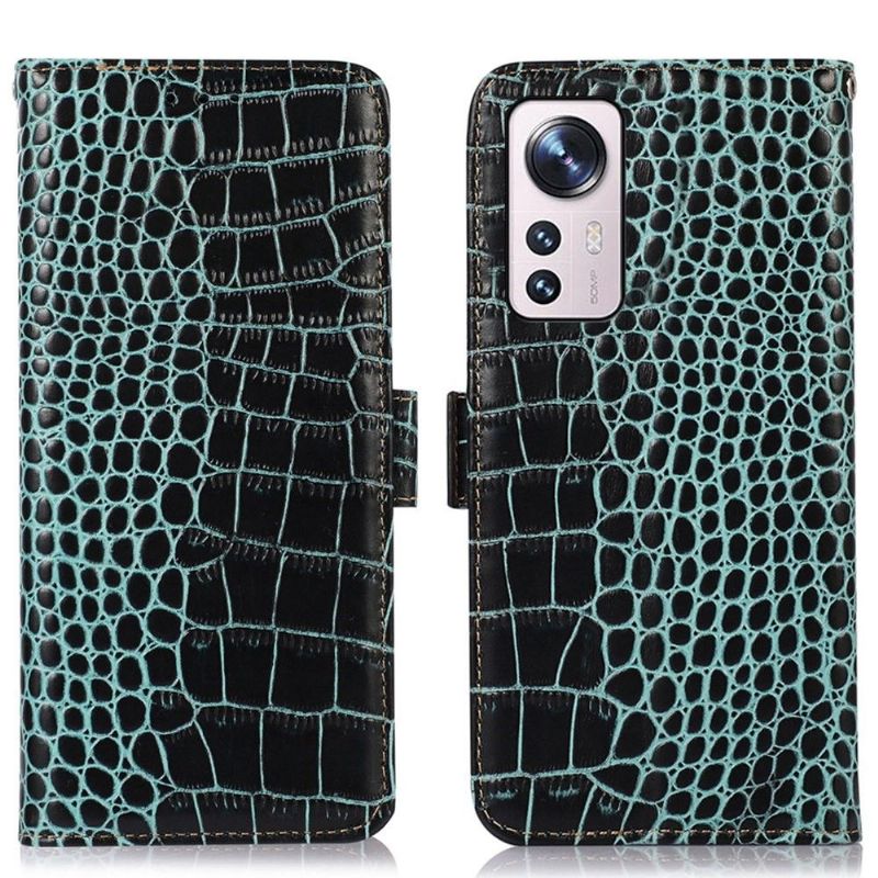 Flipové Pouzdro Na Xiaomi 12 Pro Originální Kůže Croco Look
