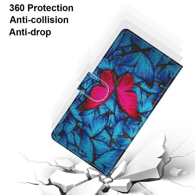 Kožené Pouzdro Na Xiaomi 12 Pro Modrí A Růžoví Motýli