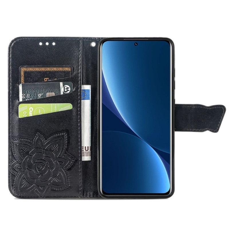Kožené Pouzdro Na Xiaomi 12 Pro Reliéfní Motýl