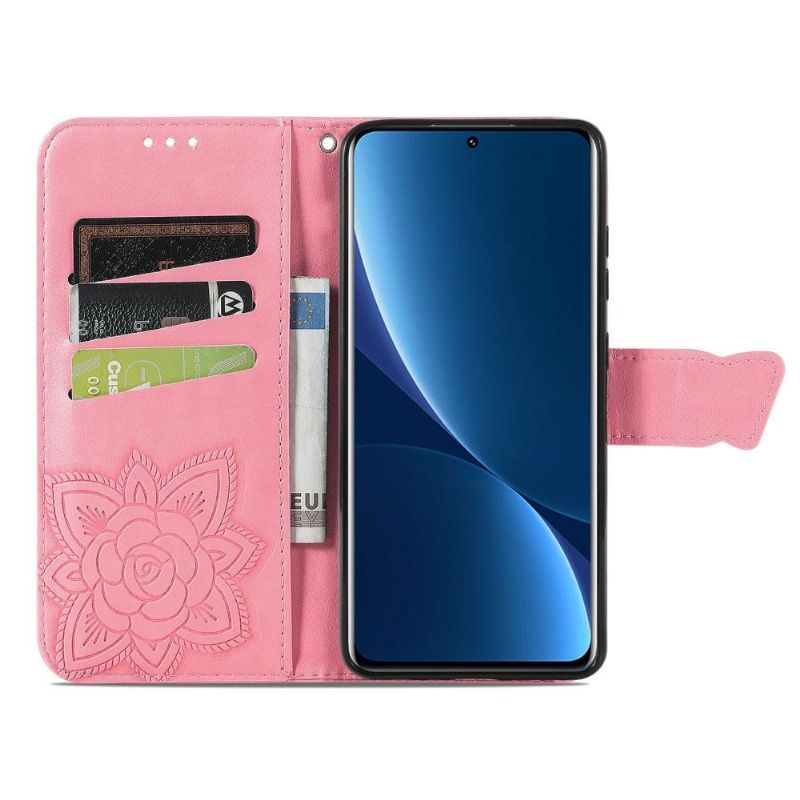 Kožené Pouzdro Na Xiaomi 12 Pro Reliéfní Motýl