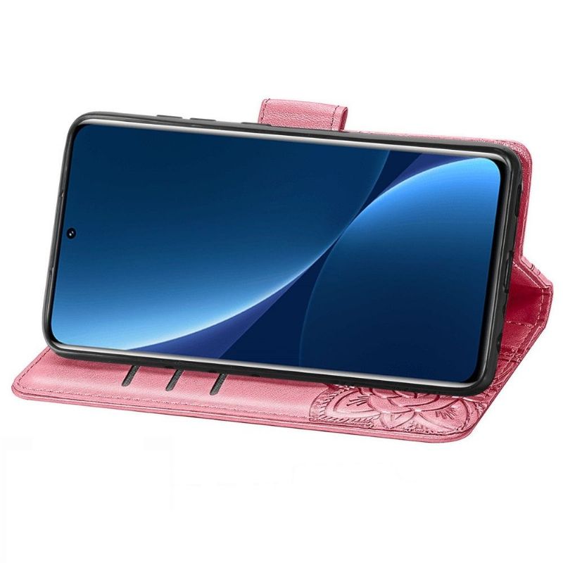Kožené Pouzdro Na Xiaomi 12 Pro Reliéfní Motýl