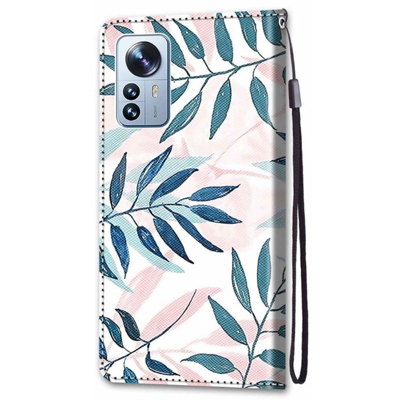 Kožené Pouzdro Na Xiaomi 12 Pro Zelené A Růžové Listy