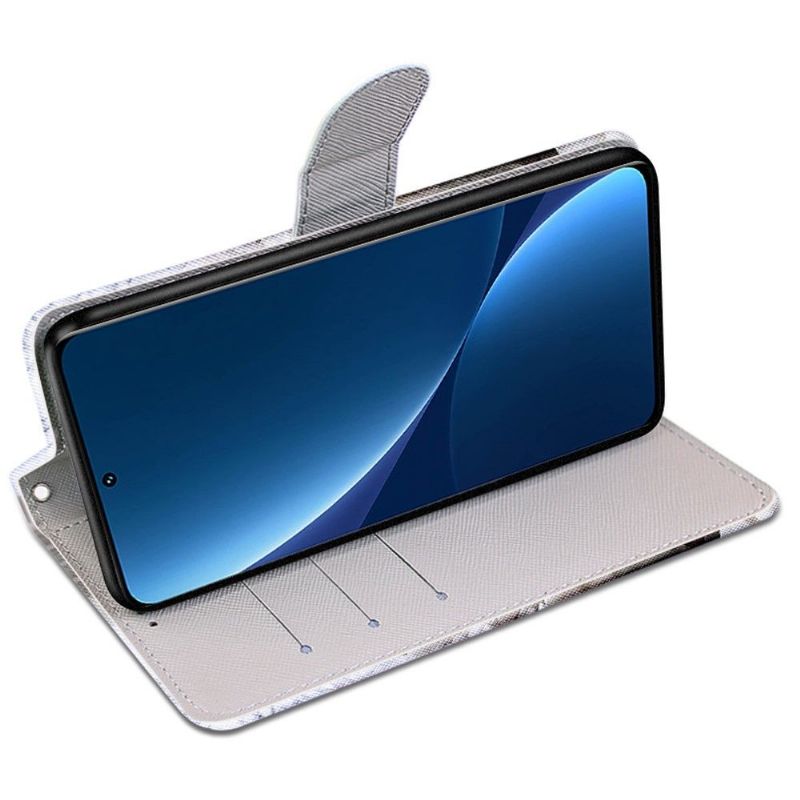 Kožené Pouzdro Na Xiaomi 12 Pro Zelené A Růžové Listy