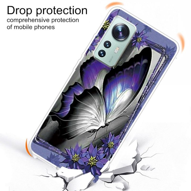 Kryt Na Xiaomi 12 Pro Šedý A Fialový Motýl